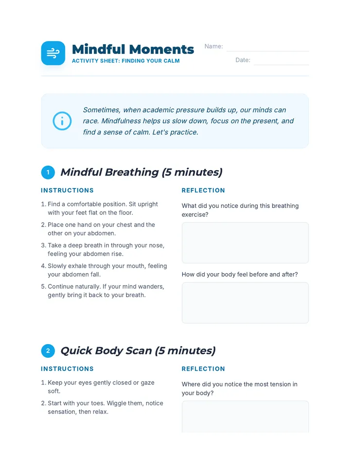 Mindful Moments Activity Sheet