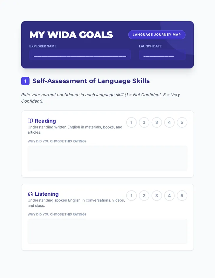 My WIDA Goals Worksheet