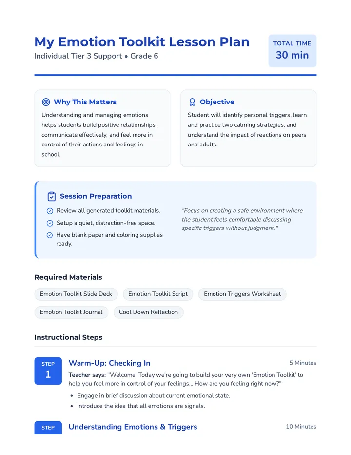 Emotion Toolkit Lesson Plan
