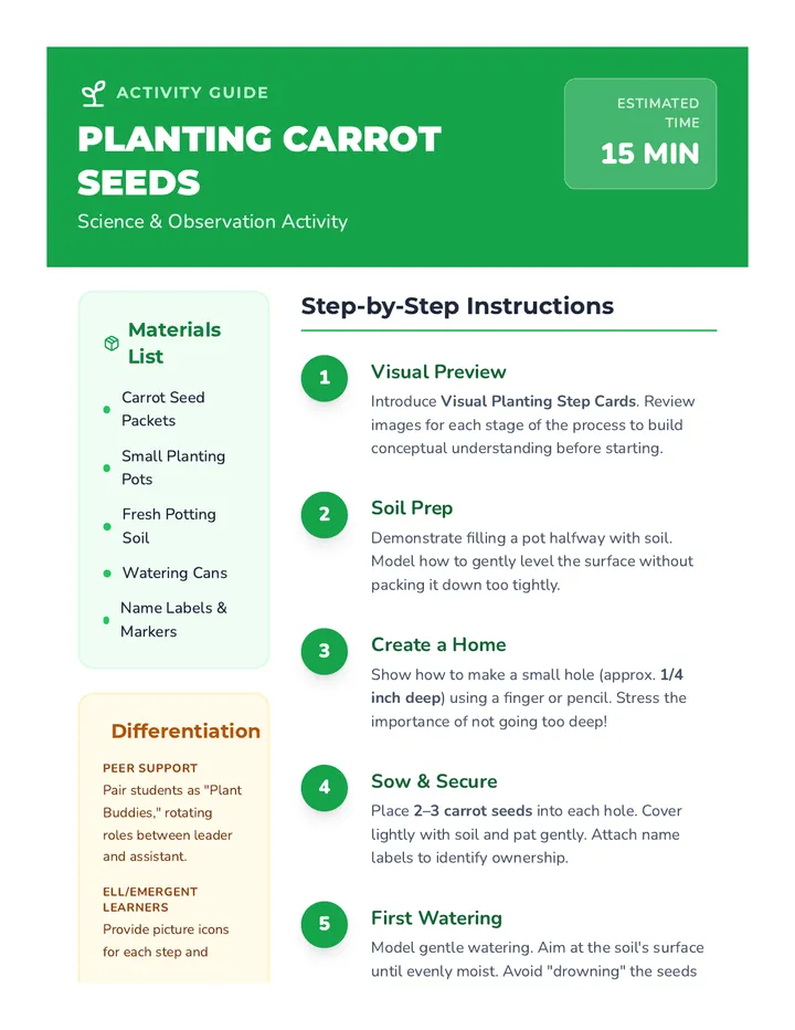 Planting Carrot Seeds Activity Guide