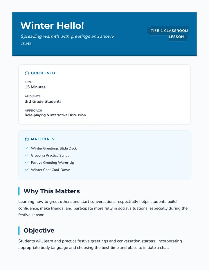 Winter Hello Lesson Plan