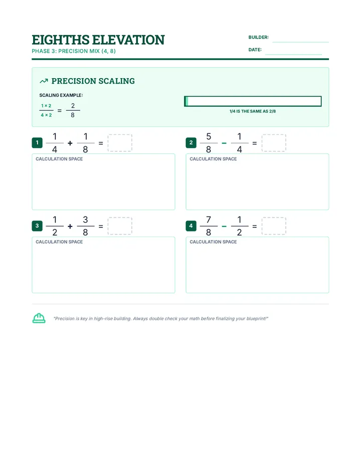 Eighths Elevation Worksheet