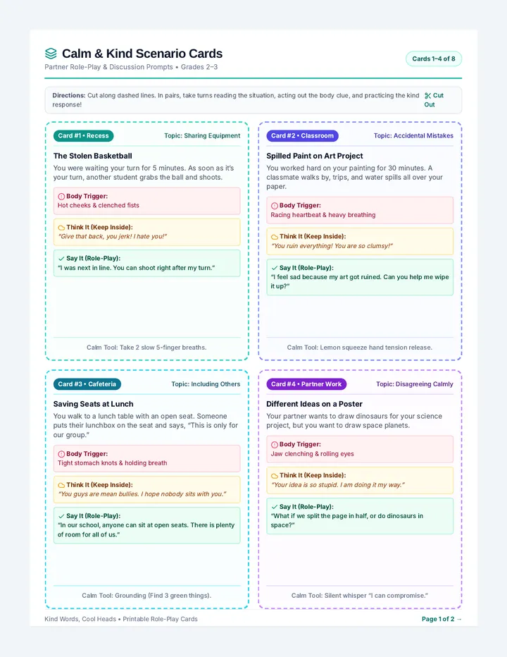 Calm and Kind Scenario Cards