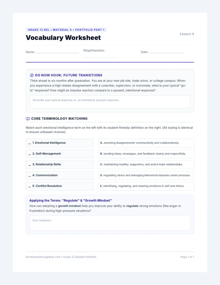 Mastering EQ Vocabulary Worksheet