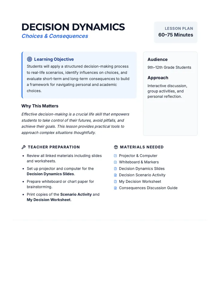 Decision Dynamics Lesson Plan