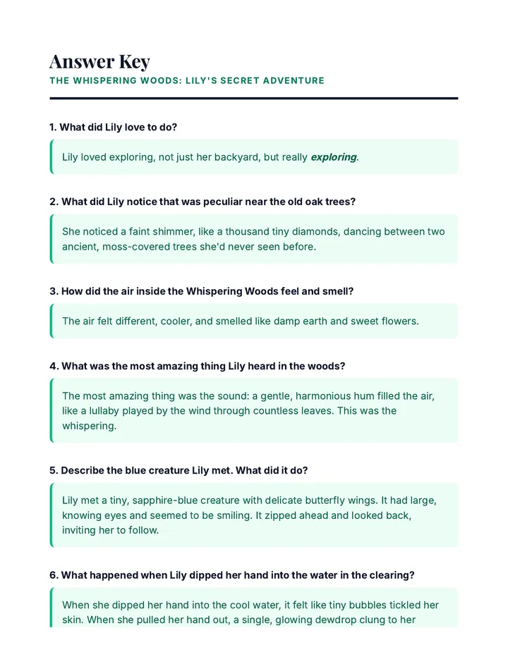 Whispering Woods Answer Key Teacher