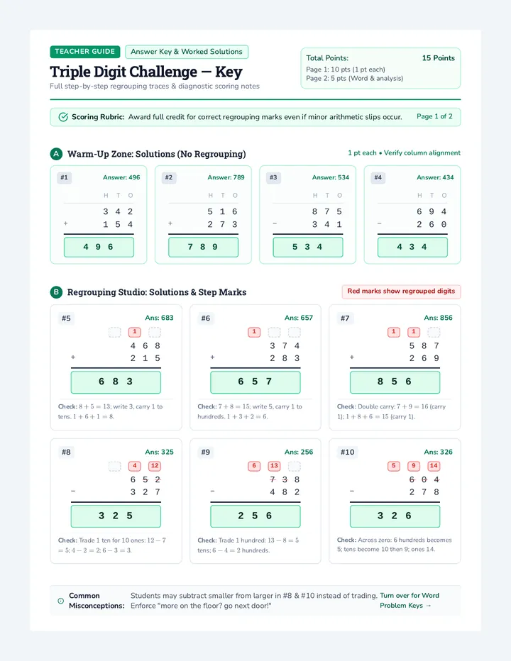 Triple Digit Challenge Answer Key