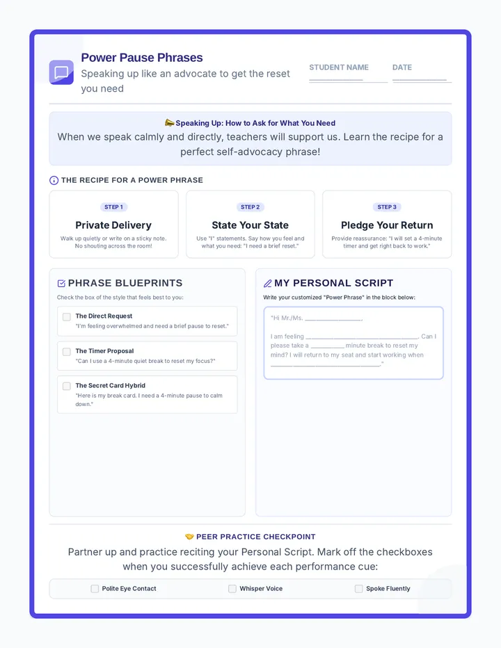 Power Pause Phrases Student Activity