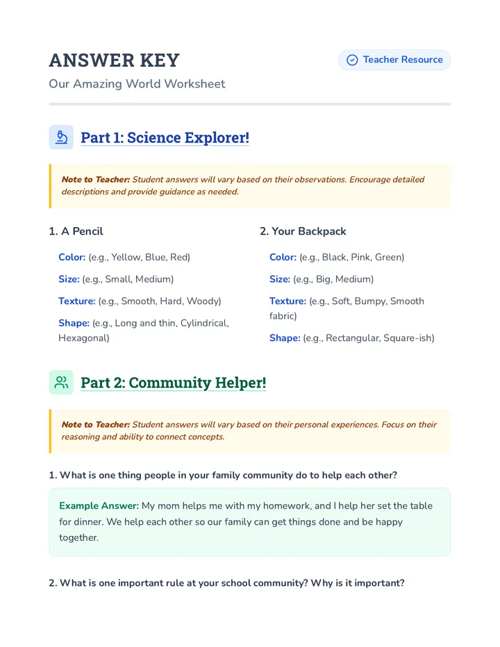 Discovery Worksheet Answer Key