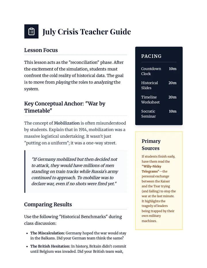 July Crisis Teacher Guide