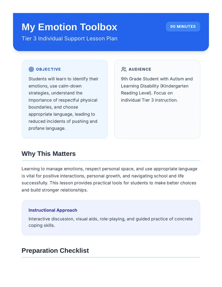 My Emotion Toolbox Lesson Plan