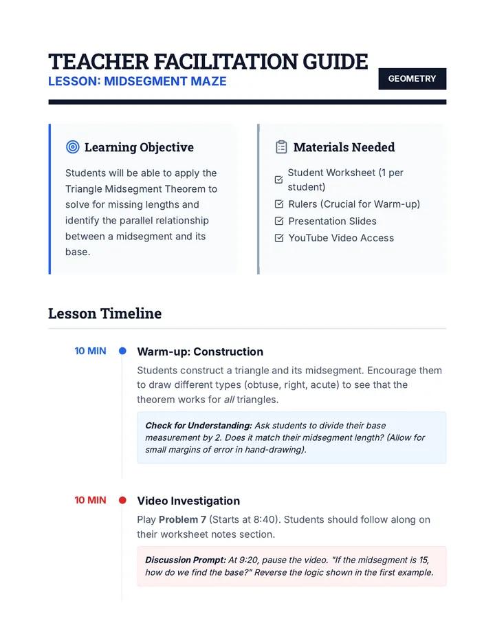 Midsegment Maze Teacher Guide