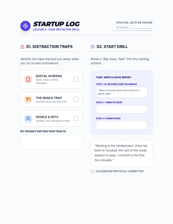Procrastination Power Up Worksheet