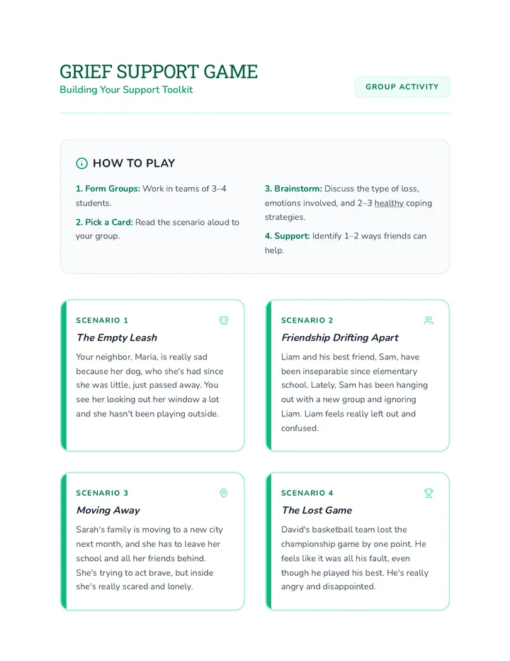 Grief Support Game Activity