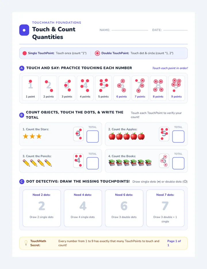 Touch Counts Quantity Worksheet