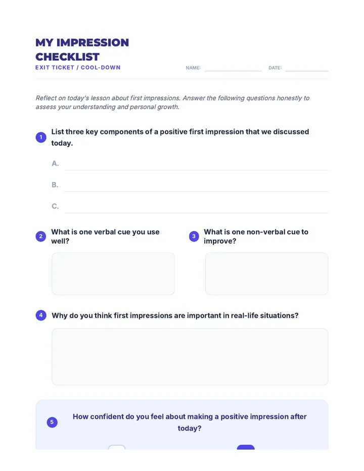 My Impression Checklist Cool Down
