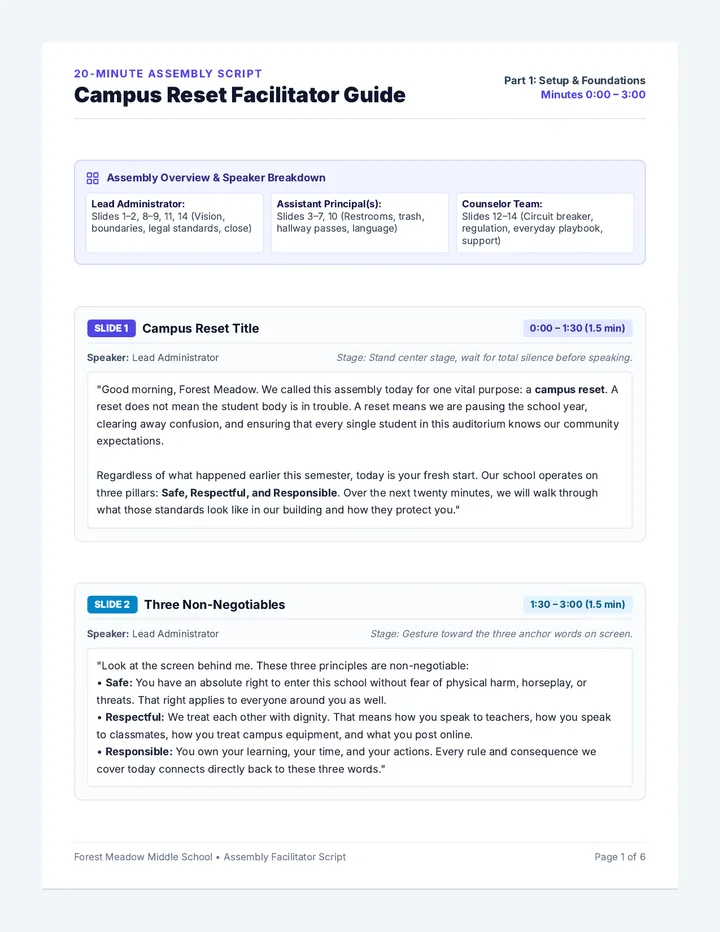 Campus Reset Presenter Script