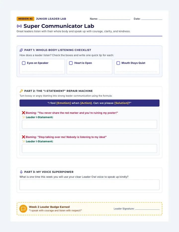 Super Communicator Mission Worksheet