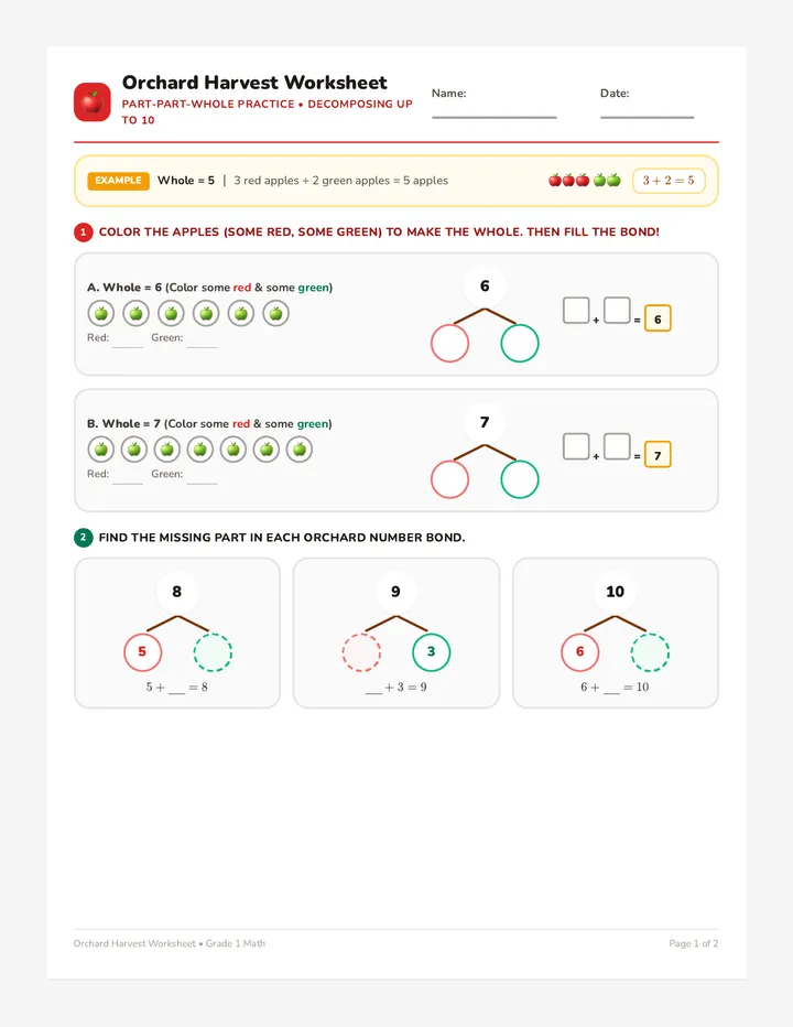 Orchard Harvest Worksheet