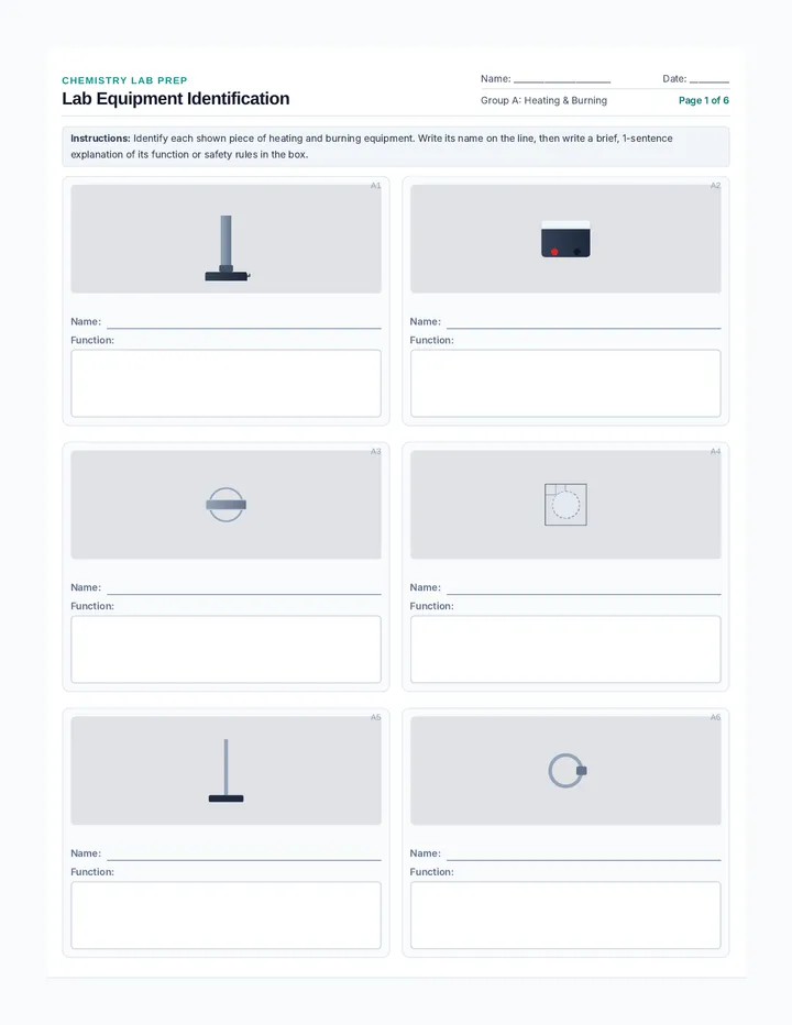 Equipment Matching Worksheet