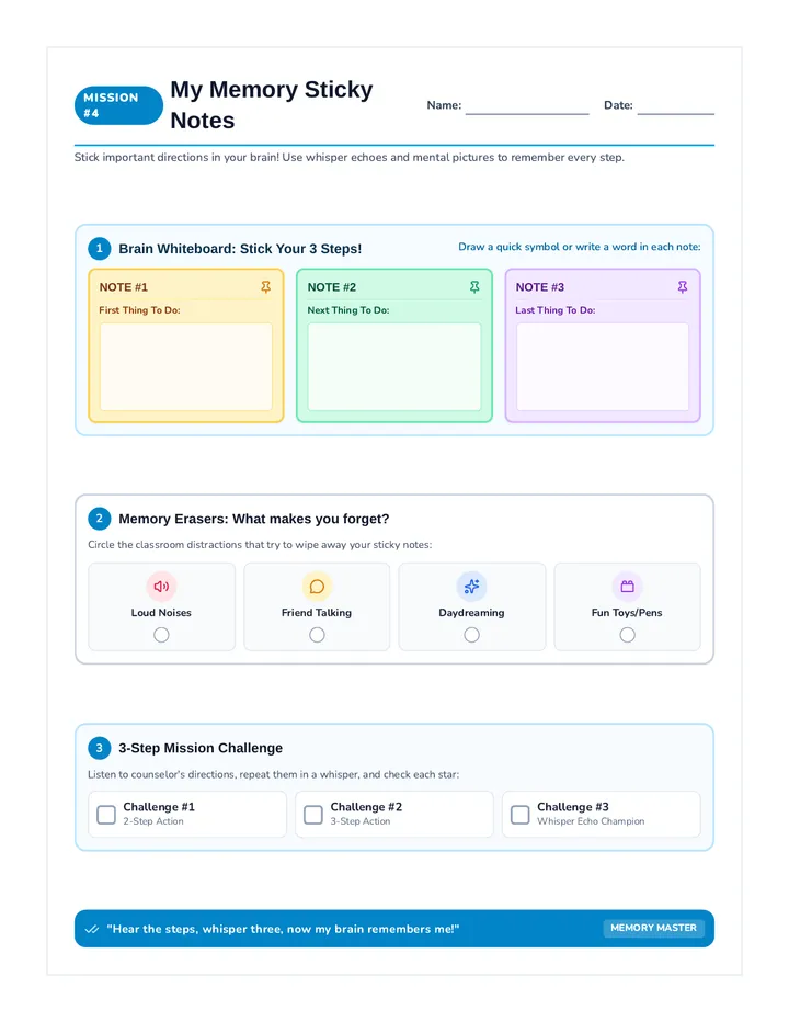 Sticky Notes Worksheet