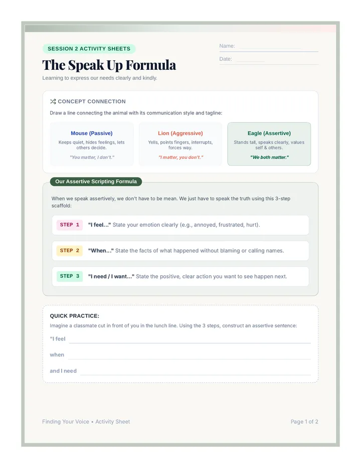 Speak Up Student Worksheet