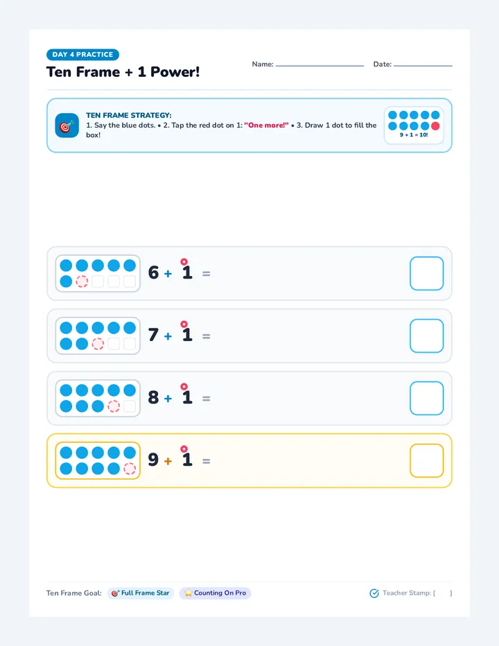 Ten Frame Practice Worksheet