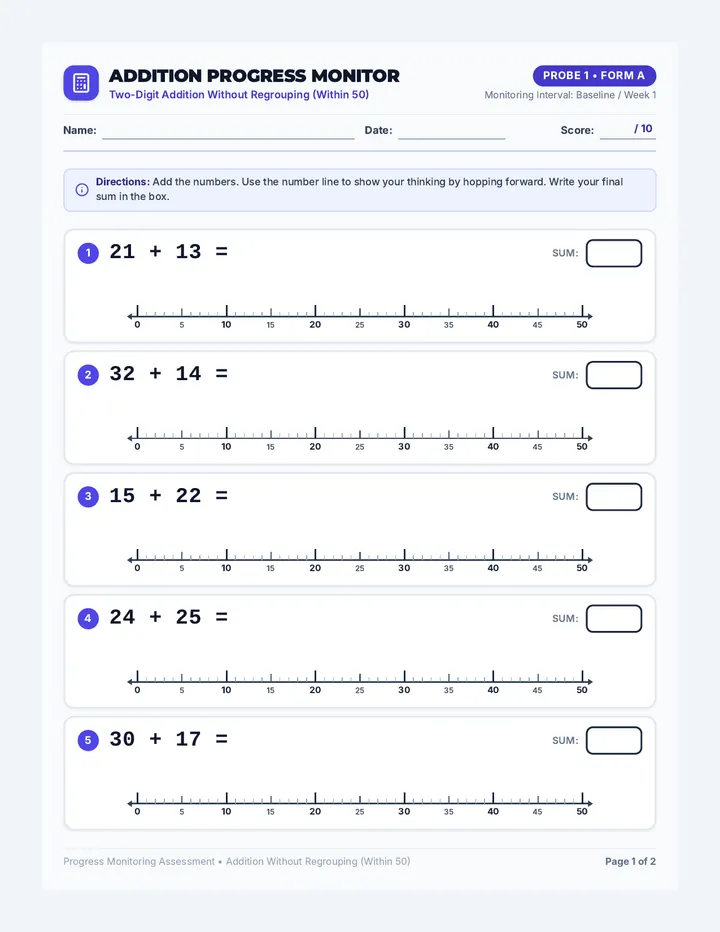 Addition Probe 1 Assessment