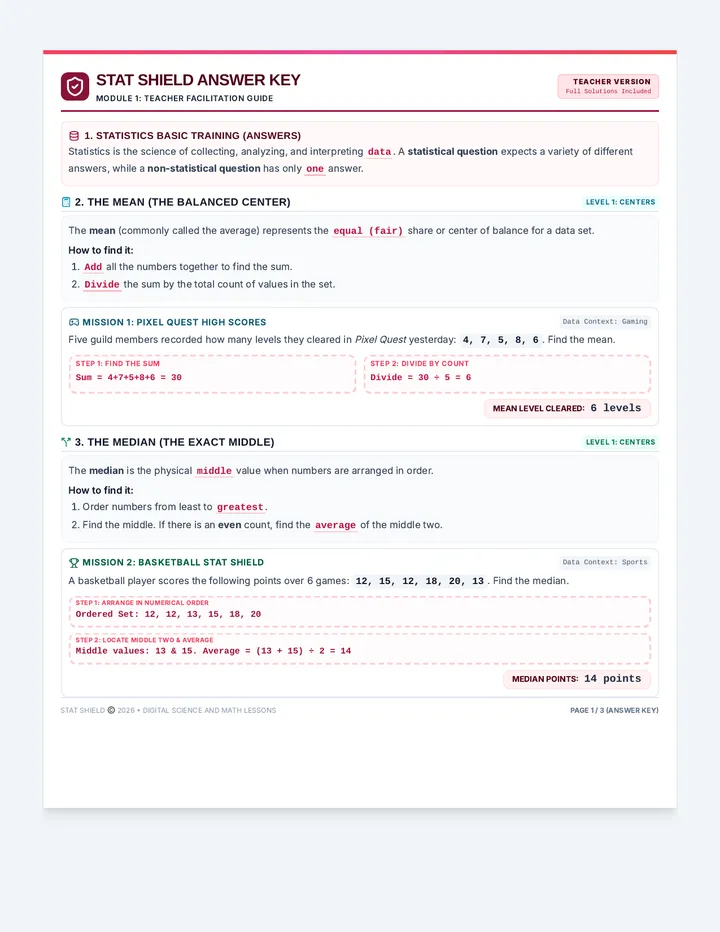 Stat Shield Answer Key