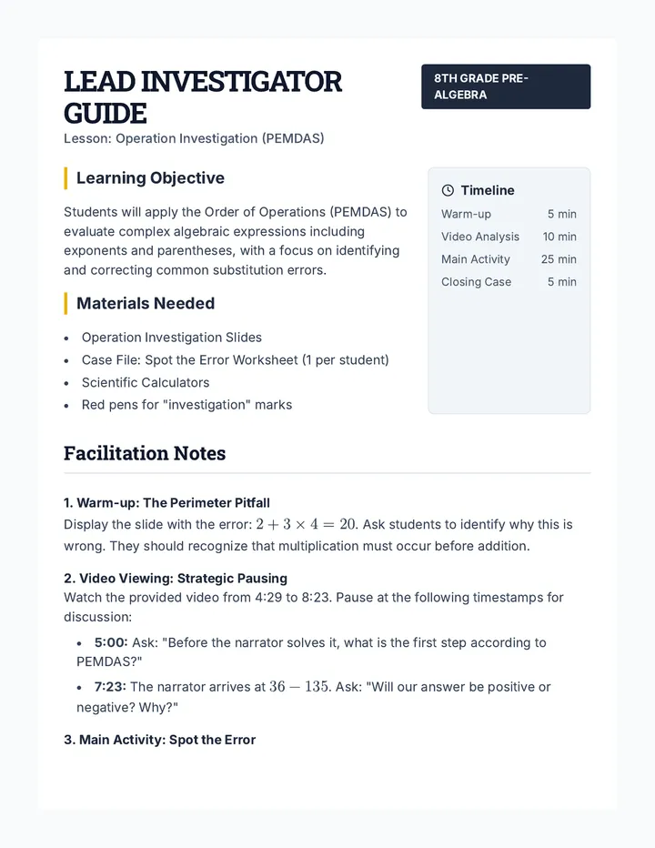 Lead Investigator Teacher Guide