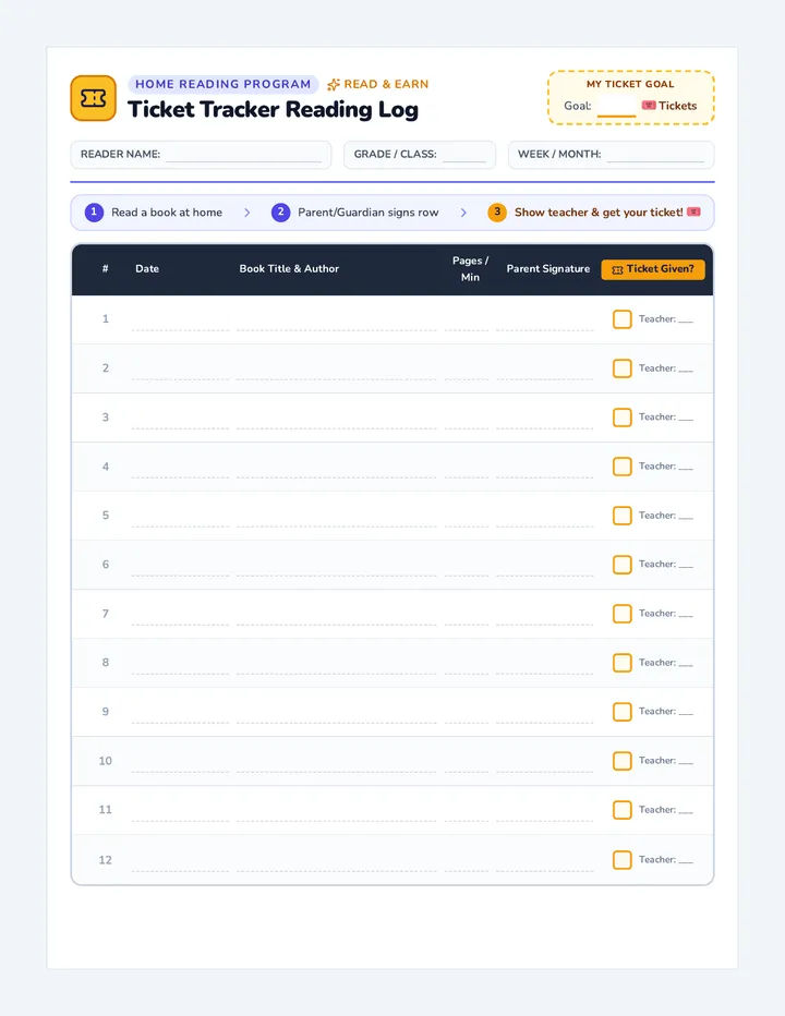 Ticket Tracker Reading Log