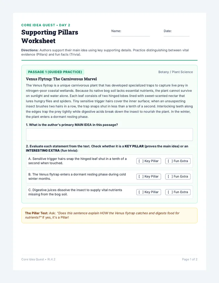Supporting Pillars Worksheet