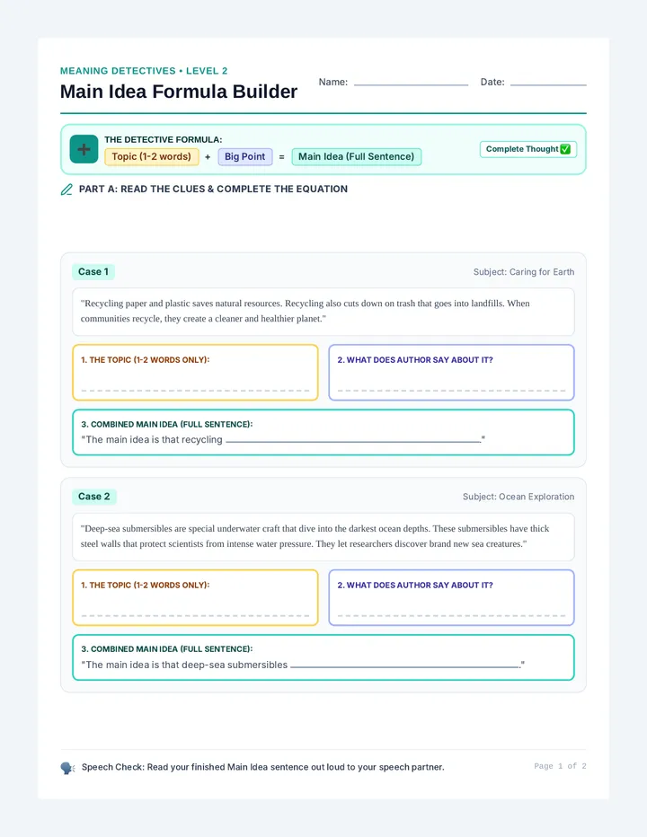 Main Idea Makers Practice Pack