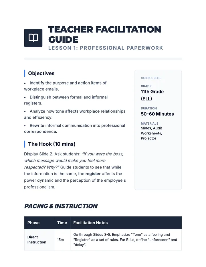 Professional Paperwork Teacher Guide