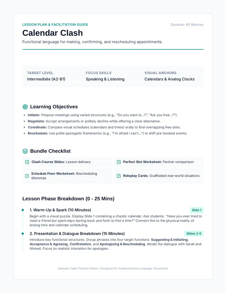 Calendar Clash Teacher Guide