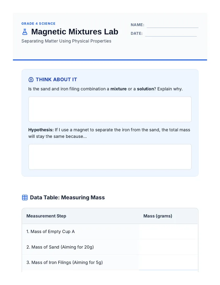 Magnetic Mixtures Lab Worksheet