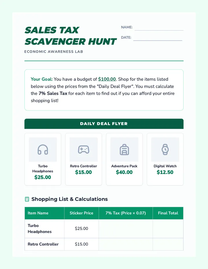 Sales Tax Worksheet