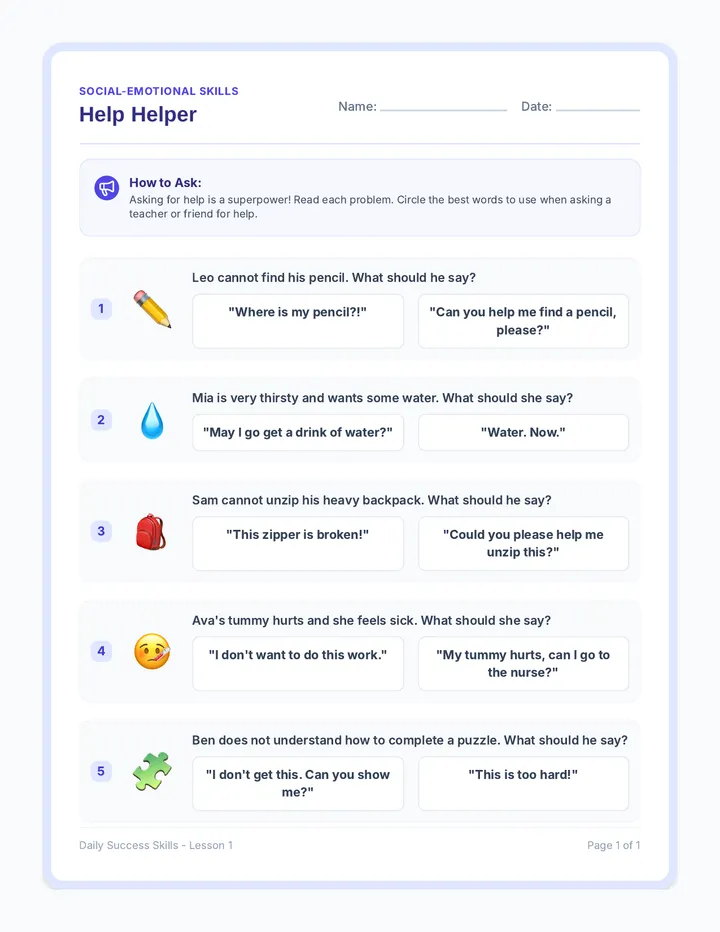 Help Helper Worksheet