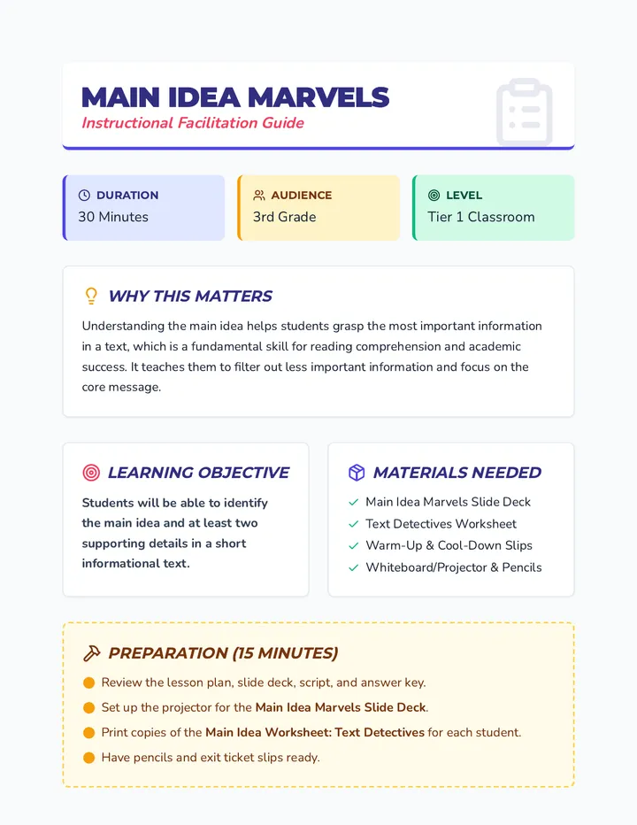 Main Idea Marvels Lesson Plan
