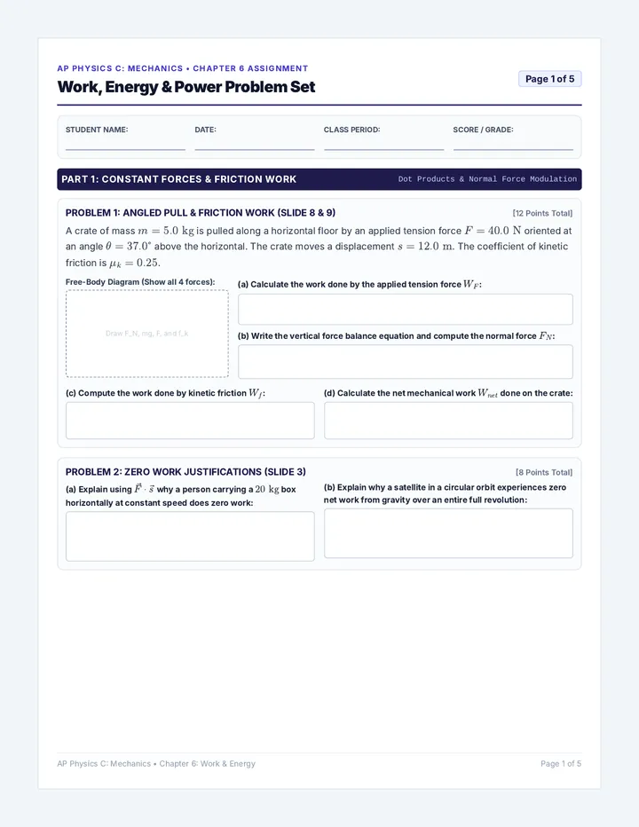 Work and Energy Practice Assignment