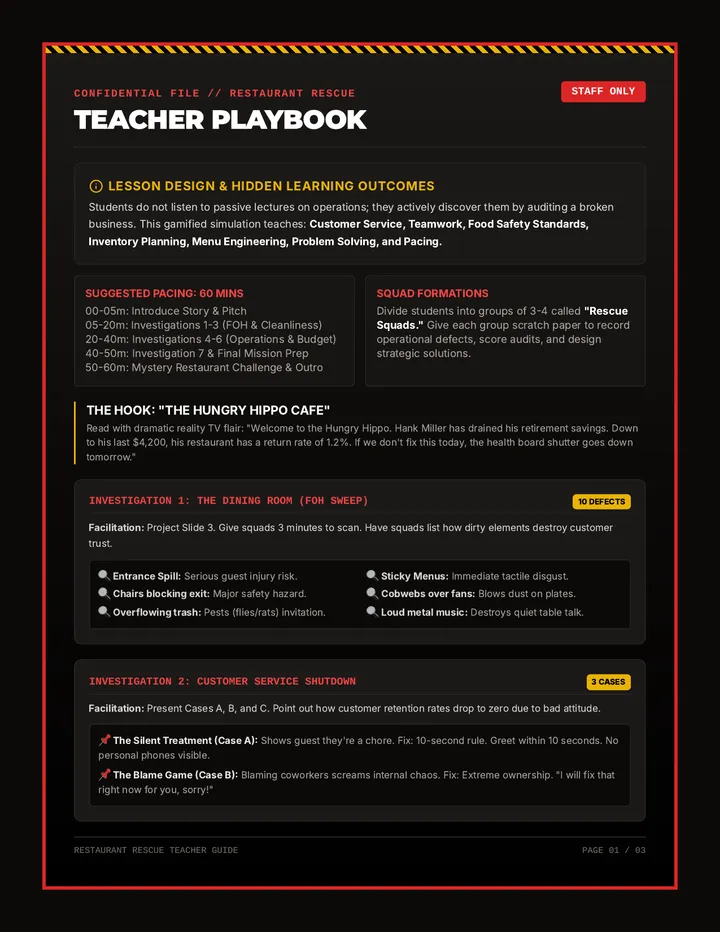 Restaurant Rescue Teacher Guide