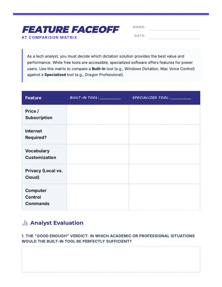 Feature Faceoff Worksheet
