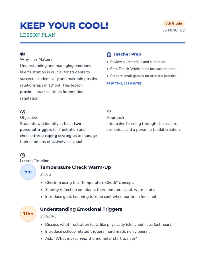 Keep Your Cool Lesson Plan