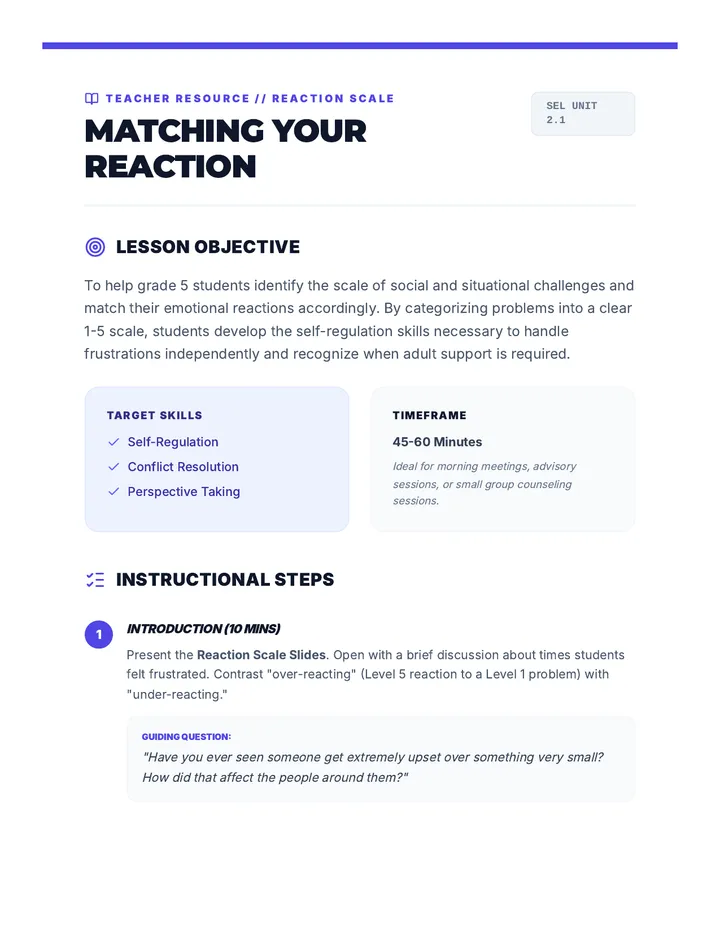 Reaction Scale Teacher Guide