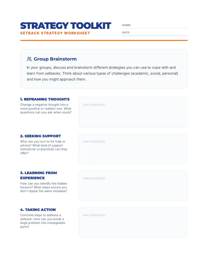 Setback Strategy Worksheet