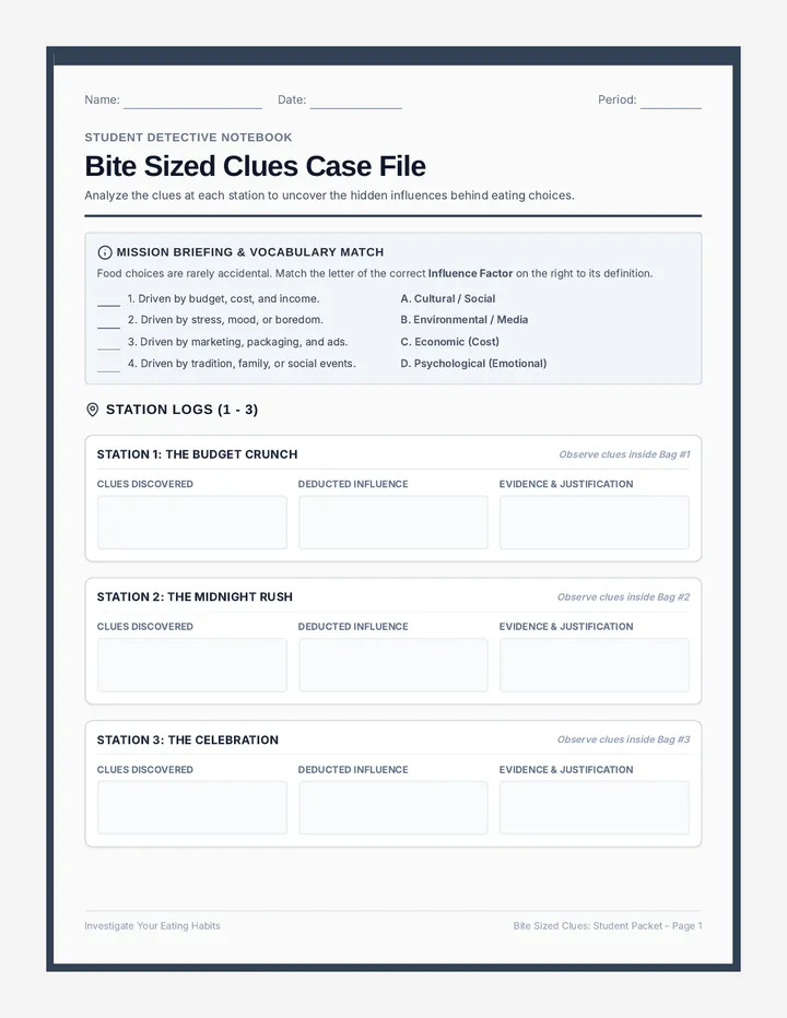Bite Sized Clues Student Packet