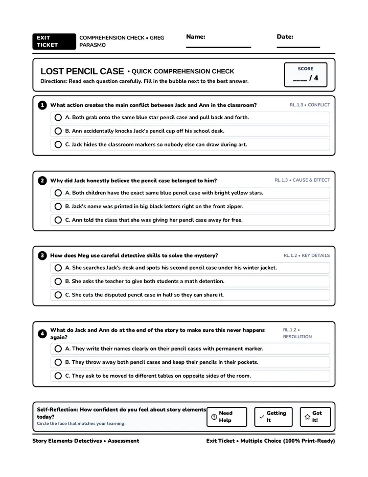 Pencil Case Exit Ticket