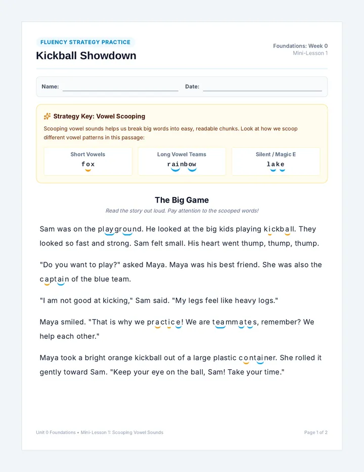 Kickball Showdown Fluency Passage