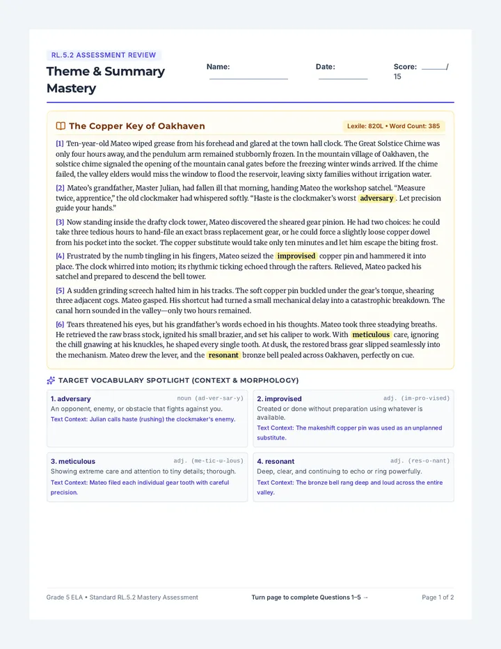 Theme Mastery Student Assessment