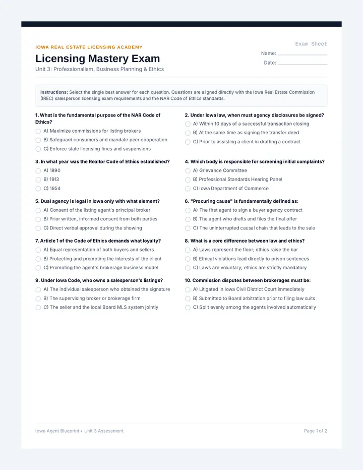 Licensing Mastery Exam